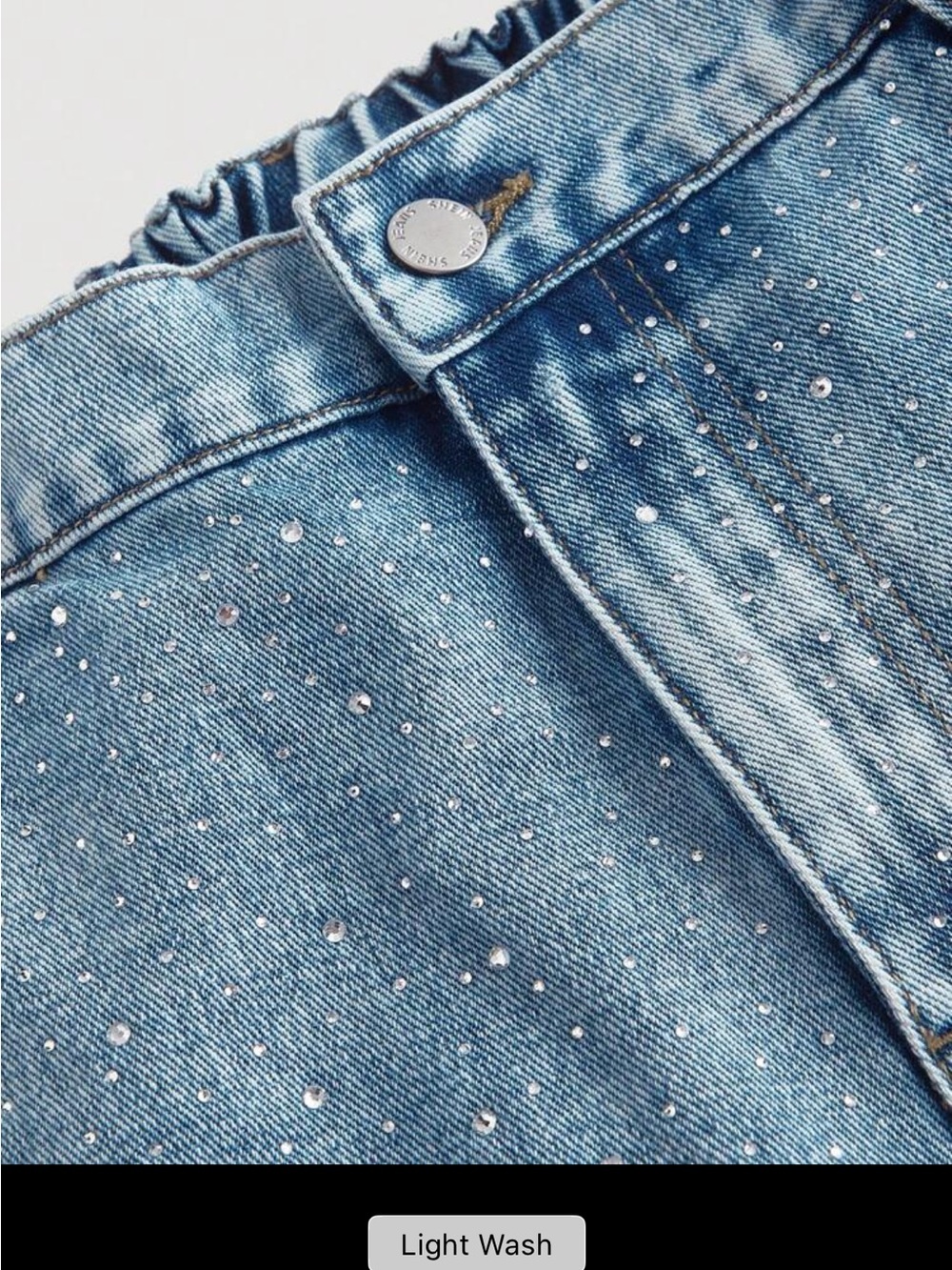 SHEIN Light Wash Rhinestone Wide Leg Jeans